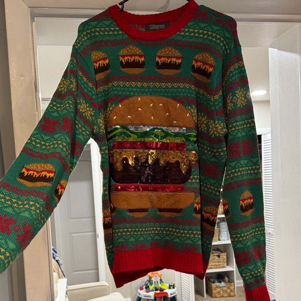 Tipsy Elves Green and Red Burger Sweater